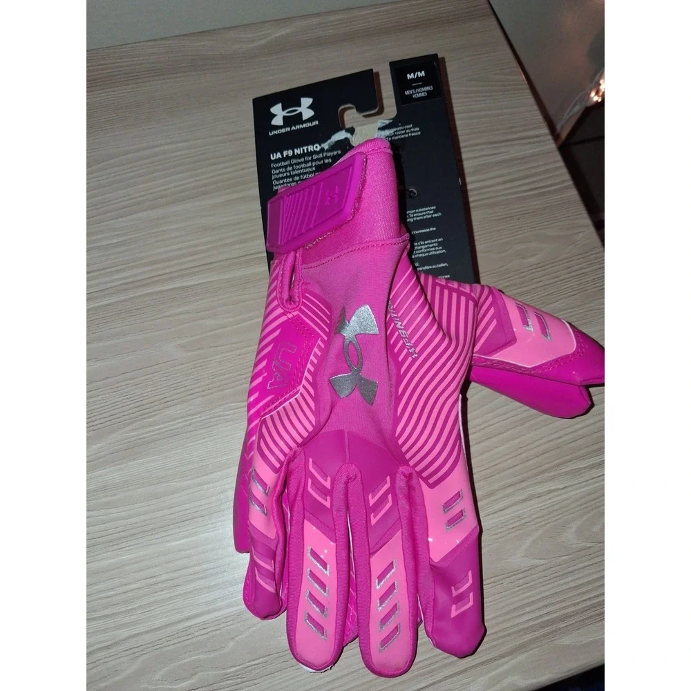 Under Armour F9 Nitro Full Finger Football Gloves Pink Size M